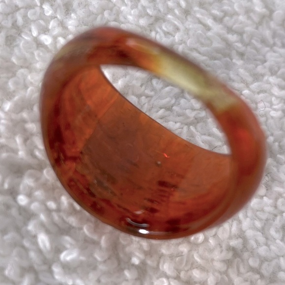Vintage Art Glass Handmade Red Yellow Black Band Ring - Picture 12 of 12